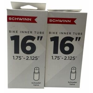 Schwinn 16" Bike Tire Inner Tube. 1.75" - 2.125" Schrader Valve. 2-Pack